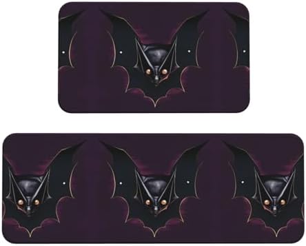 Black Ghost Bat Print Kitchen Mats 2 Sets
