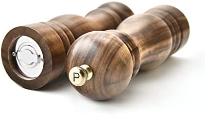 ACACIA WOOD SALT AND PEPPER GRINDERS SET REFILLABLE CERAMIC DURABLE