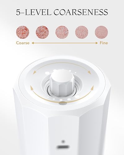 FORLIM 2-Speed Electric Salt Pepper Grinder 800mAh Rechargeable Auto-Reverse Clean White