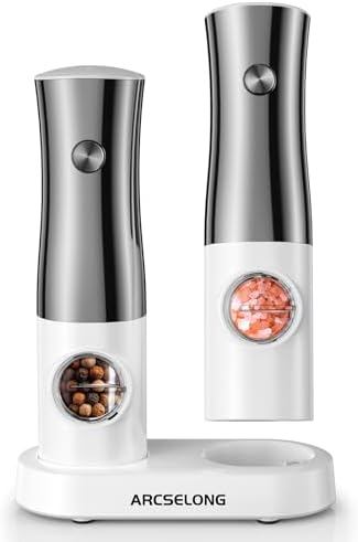 Arcselong Electric Salt Pepper Grinder Set Stainless Steel Top Rechargeable Base