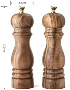 ACACIA WOOD SALT AND PEPPER GRINDERS SET REFILLABLE CERAMIC DURABLE
