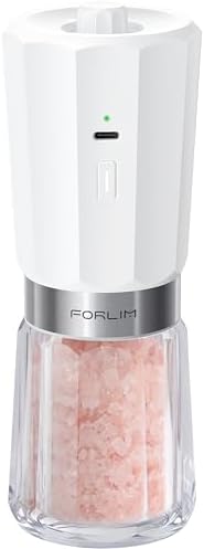 FORLIM 2-Speed Electric Salt Pepper Grinder 800mAh Rechargeable Auto-Reverse Clean White