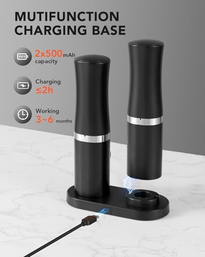 FORLIM Rechargeable Electric Salt Pepper Grinder Set with Charging Base