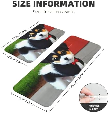 Black and White Puppy Print Kitchen Mats Durable Water Repellent