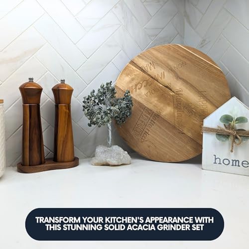 Premium Acacia Wooden Salt Pepper Grinders Set 8 x 2