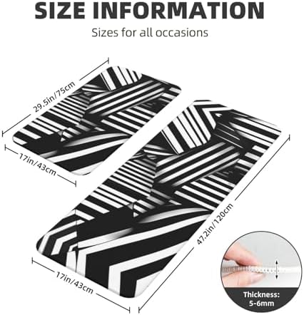 2-Pack Black and White Geometric Kitchen Floor Mats