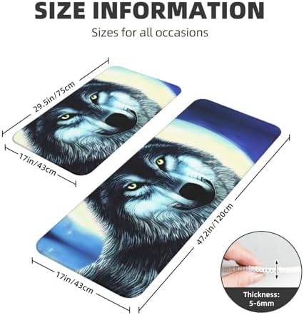 Wolf Under Moon Print Kitchen Mats 2 Set - Non-Slip Waterproof Ergonomic Fashionable