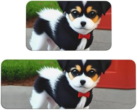 Black and White Puppy Print Kitchen Mats Durable Water Repellent
