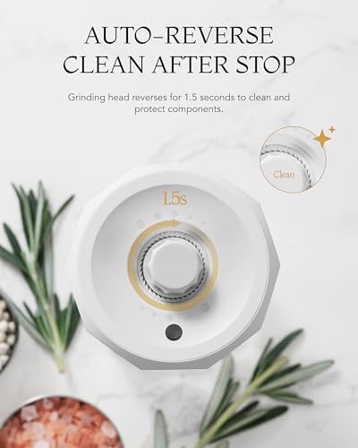 FORLIM 2-Speed Electric Salt Pepper Grinder 800mAh Rechargeable Auto-Reverse Clean White