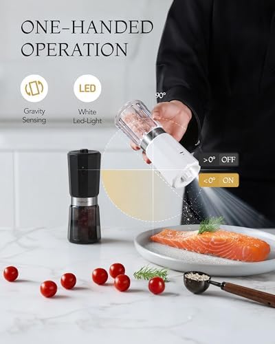 FORLIM 2-Speed Electric Salt Pepper Grinder 800mAh Rechargeable Auto-Reverse Clean White