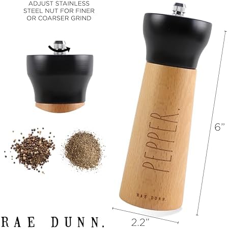 Rae Dunn Stylish Black Bamboo Stainless Steel Salt Pepper Grinder Set