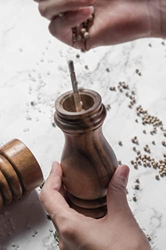 ACACIA WOOD SALT AND PEPPER GRINDERS SET REFILLABLE CERAMIC DURABLE