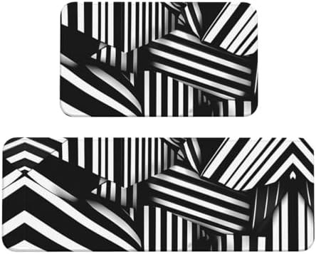 2-Pack Black and White Geometric Kitchen Floor Mats