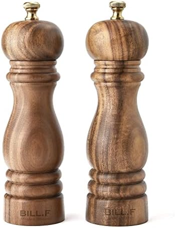 ACACIA WOOD SALT AND PEPPER GRINDERS SET REFILLABLE CERAMIC DURABLE