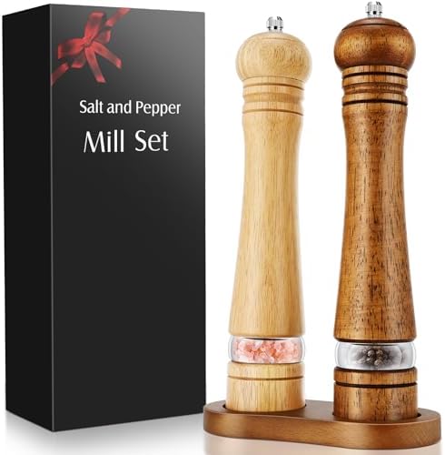 Elegant Twin 10-Inch Wooden Salt and Pepper Mill Set