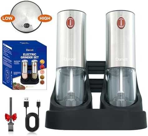 Fast Powerful Dual Speed 2-Pack Rechargeable Electric Salt Pepper Grinder Set