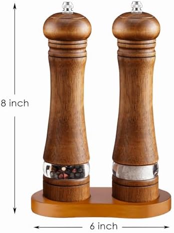 Mosuniro 2-Piece Salt Pepper Grinder Set with Wooden Tray Adjustable Coarseness