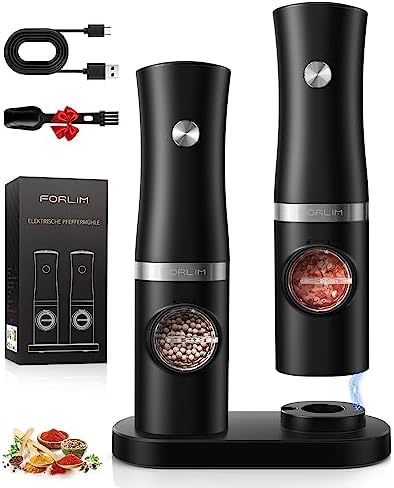 FORLIM Rechargeable Electric Salt Pepper Grinder Set with Charging Base