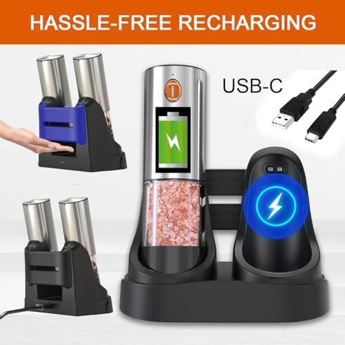 Fast Powerful Dual Speed 2-Pack Rechargeable Electric Salt Pepper Grinder Set