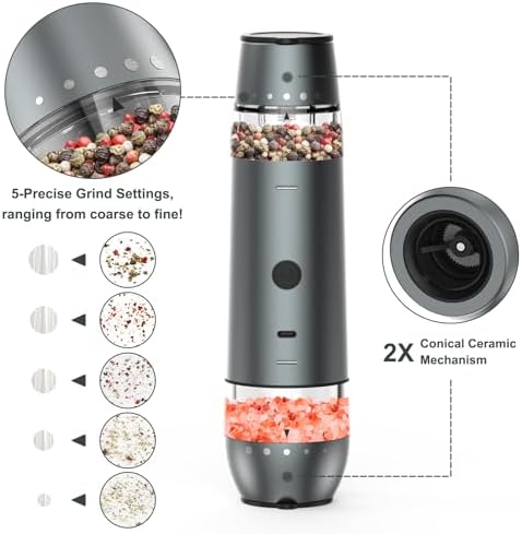 Electric Salt and Pepper Grinder Set with Dual Heads