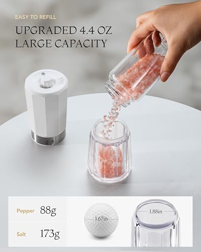 FORLIM 2-Speed Electric Salt Pepper Grinder 800mAh Rechargeable Auto-Reverse Clean White