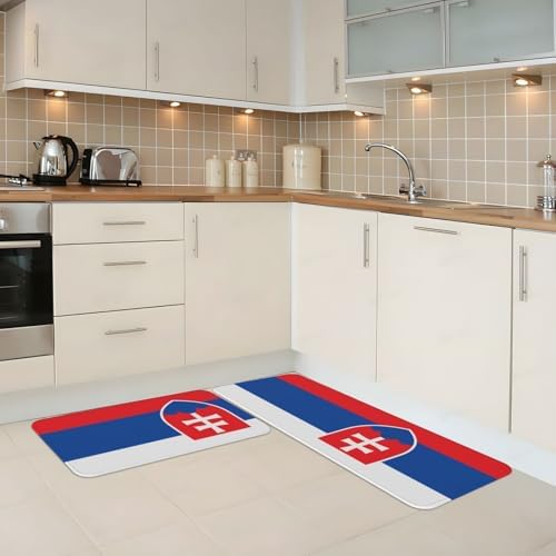 Flag of Slovakia Print Kitchen Mats 2 Sets Non-Slip Waterproof