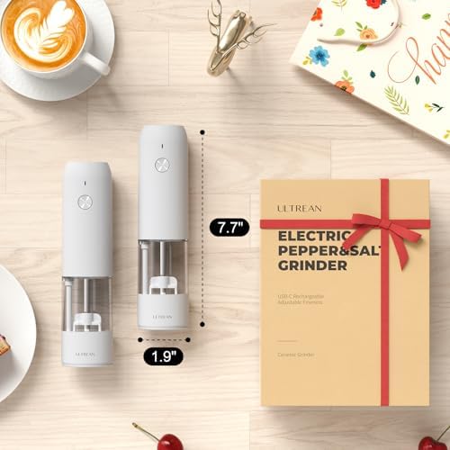 Ultrean 2-Pack Electric Salt Pepper Grinder Set White