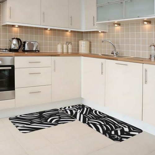 JxWCher Black and White Lines Print Kitchen Mats