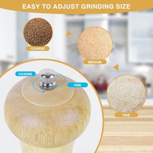 8-Inch Oak Wood Pepper Grinder with Adjustable Settings