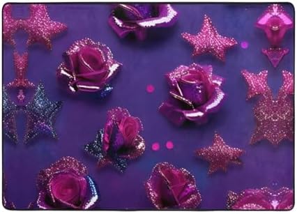 Breaux Glitter Sequin Rose Print Non-Slip Floor Mat 80x58 In