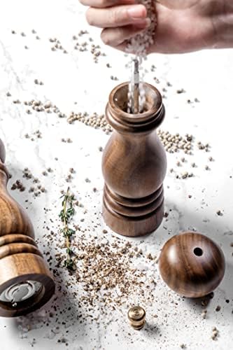 ACACIA WOOD SALT AND PEPPER GRINDERS SET REFILLABLE CERAMIC DURABLE