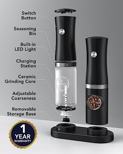 FORLIM Rechargeable Electric Salt Pepper Grinder Set with Charging Base