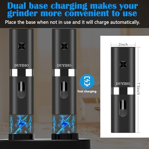 Rechargeable Salt Pepper Grinder Set with LED Light and Double Charging Base