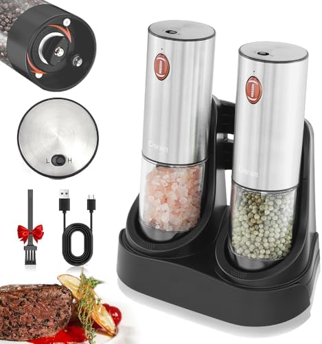 Fast Powerful Dual Speed 2-Pack Rechargeable Electric Salt Pepper Grinder Set