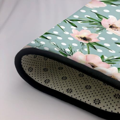 Polka Dots Flowers Print Non-Slip Floor Mat 80x58in