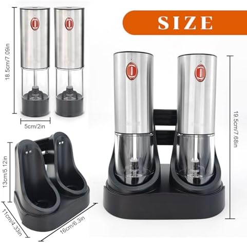 Fast Powerful Dual Speed 2-Pack Rechargeable Electric Salt Pepper Grinder Set