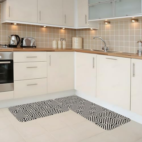 JxWCher Black Curved Kitchen Rugs Durable Non-Slip Waterproof Ergonomic Design 2-Pack