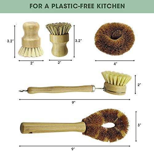 CEREM5-Piece Bamboo Dish Brush Set for Eco-Friendly Kitchen Cleaning