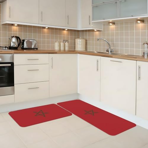 Moroccan Kitchen Mat Set - 4-Piece Non-Slip Waterproof Durable Kitchen Rugs