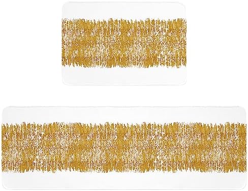 Aesthetic Abstract Gold Striped Kitchen Mats Set