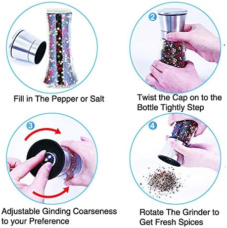 3-Piece Stainless Steel Salt Pepper Mill Set