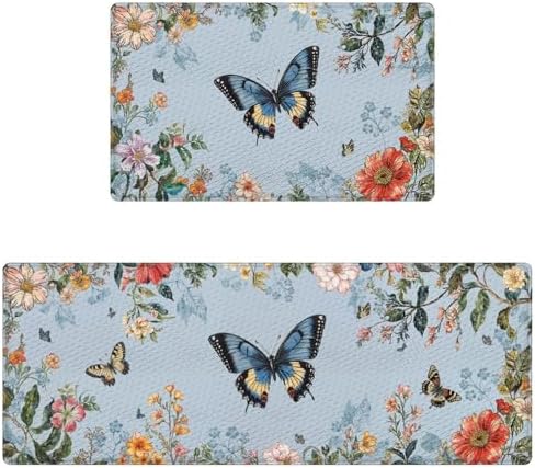 Floral Kitchen Mats Set - Non-Slip Waterproof for Home Kitchen
