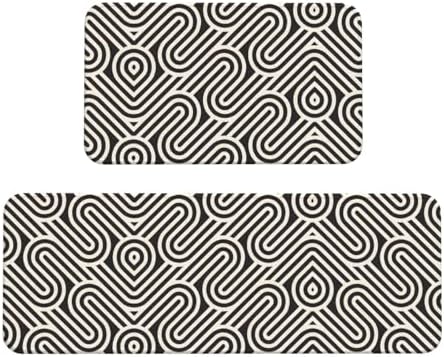JxWCher Black Curved Kitchen Rugs Durable Non-Slip Waterproof Ergonomic Design 2-Pack