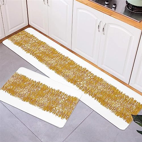 Aesthetic Abstract Gold Striped Kitchen Mats Set