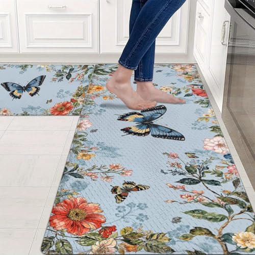 Floral Kitchen Mats Set - Non-Slip Waterproof for Home Kitchen