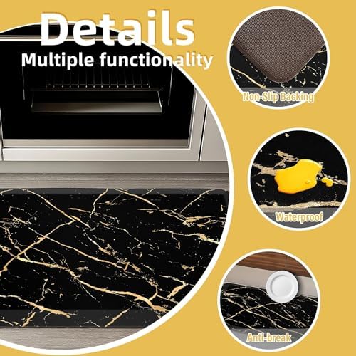 Gold Foil Marble Kitchen Mat Anti Fatigue 173x59 Inch