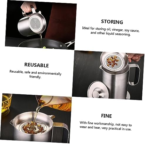 Cabilock 1L Stainless Steel Oil Bottle with Strainer Kitchen Essential