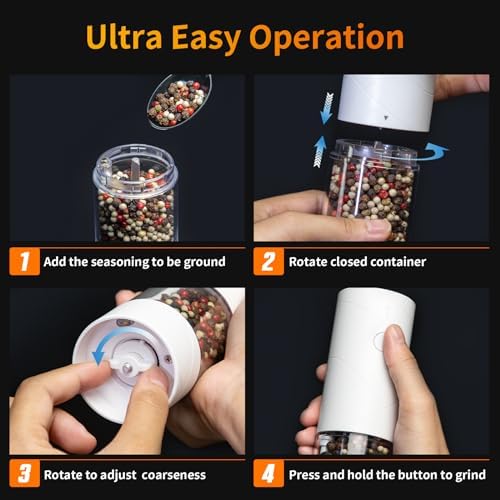 Double-Pack Electric Salt and Pepper Grinder Set with Adjustable Coarseness Warm Light