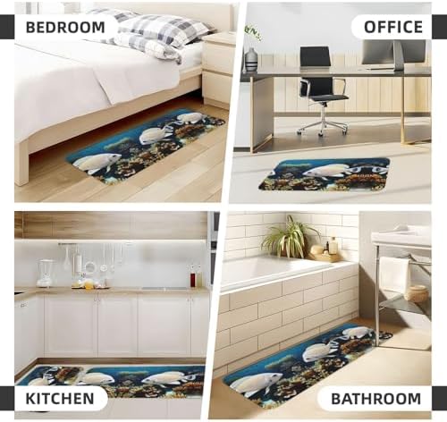 White-Golden Fish Print Kitchen Mat Non-Slip Waterproof Comfortable