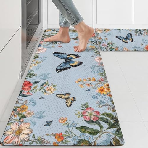Floral Kitchen Mats Set - Non-Slip Waterproof for Home Kitchen